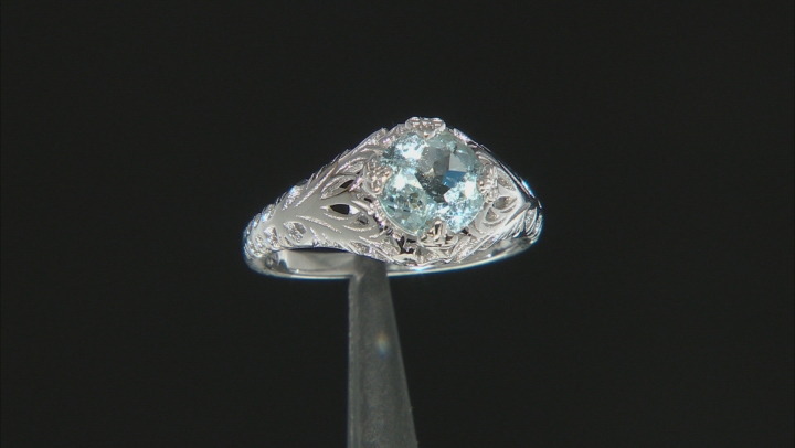 Blue aquamarine rhodium over sterling silver solitaire ring 1.56ct Video Thumbnail