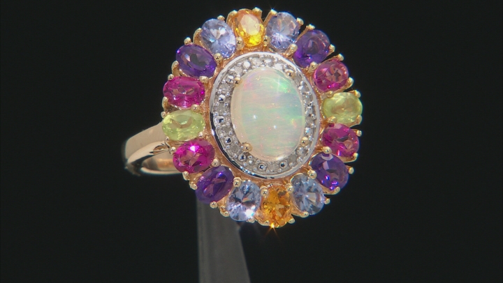 Multi-color Ethiopian Opal 18k Yellow Gold Over Sterling Silver Ring 3.72ctw Video Thumbnail