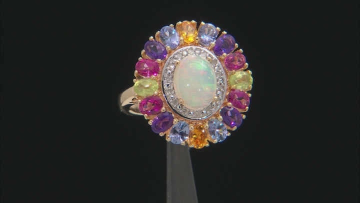 Multi-color Ethiopian Opal 18k Yellow Gold Over Sterling Silver Ring 3.72ctw Video Thumbnail