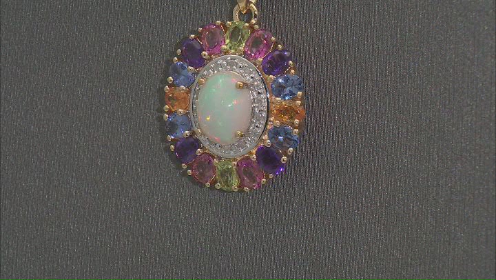 Multi-Color Opal 18k Yellow Gold Over Silver Pendant With Chain 3.72ctw Video Thumbnail