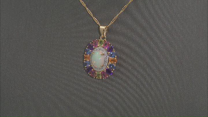Multi-Color Opal 18k Yellow Gold Over Silver Pendant With Chain 3.72ctw Video Thumbnail