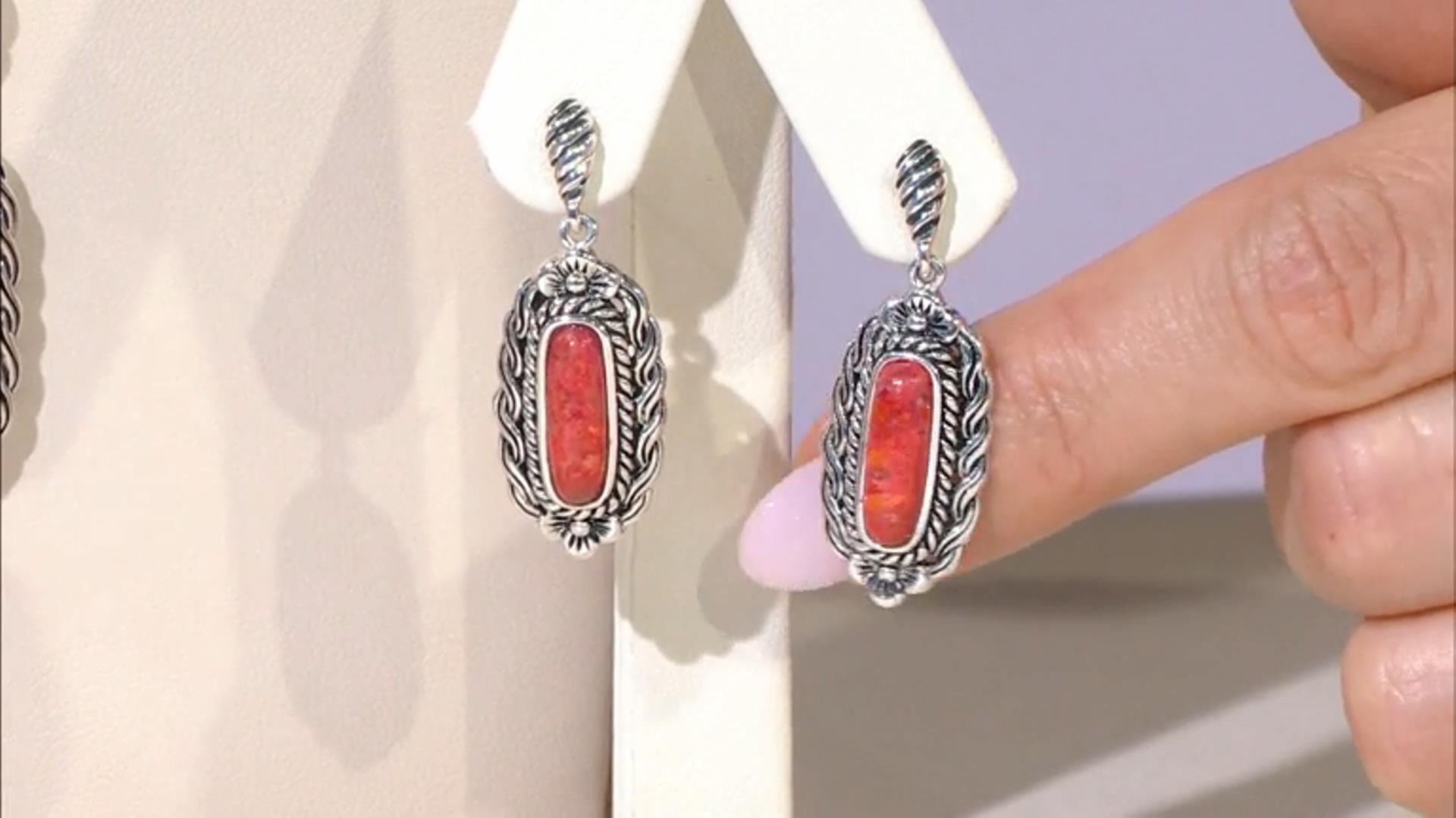 Red Coral Sterling Silver Earrings. Video Thumbnail