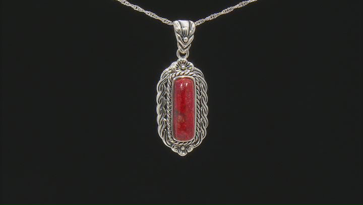 Red Coral Rhodium Over Sterling Silver Pendant With Chain Video Thumbnail