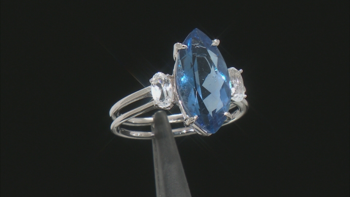 Blue Color Change Fluorite Rhodium Over Sterling Silver 3-Stone Ring 4.31ctw Video Thumbnail