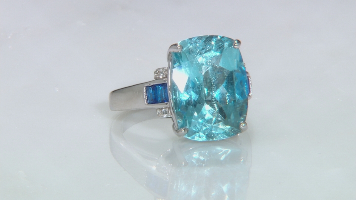Sky Blue Topaz, Lab Blue Spinel & Lab White Sapphire Rhodium Over Sterling Silver Ring 10.75ctw Video Thumbnail