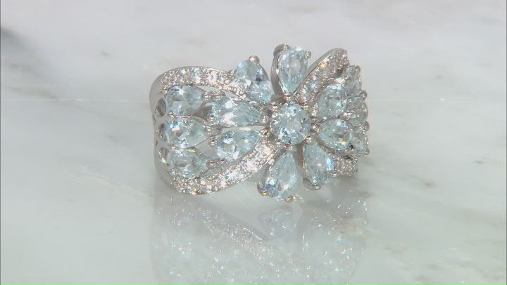 Blue Aquamarine Rhodium Over Sterling Silver Ring 3.03ctw Video Thumbnail