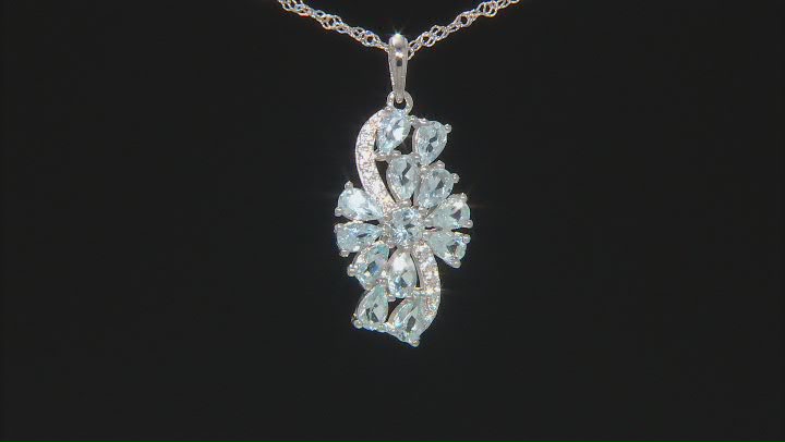 Blue Aquamarine Rhodium over Sterling Silver Pendant With Chain. 2.45ctw
