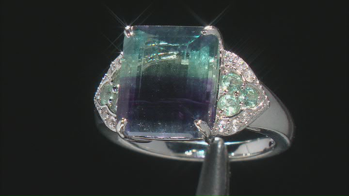 Bi-Color Fluorite Rhodium Over Sterling Silver Ring. 6.59ctw Video Thumbnail