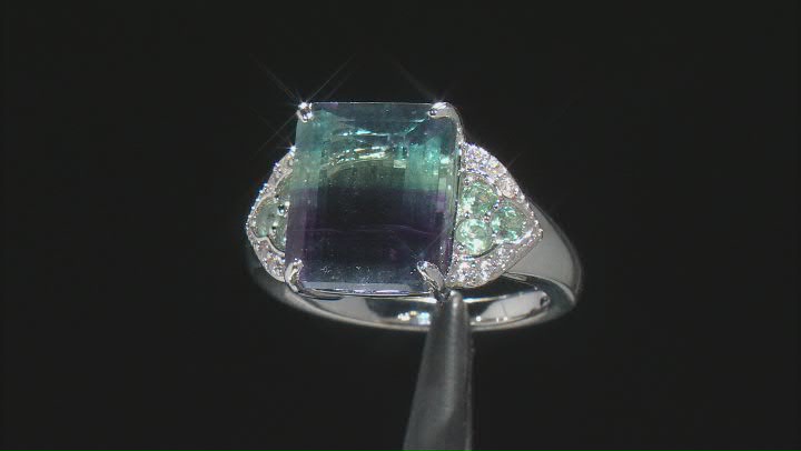 Bi-Color Fluorite Rhodium Over Sterling Silver Ring. 6.59ctw Video Thumbnail