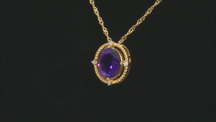 African Amethyst With White Diamond 18K Yellow Gold Over Silver Necklace 2.83ctw Video Thumbnail