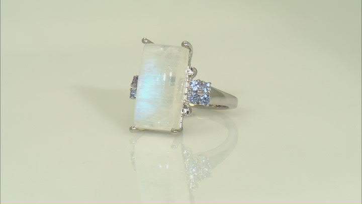 White Rainbow Moonstone Rhodium Over Sterling Silver Ring 0.32ctw Video Thumbnail