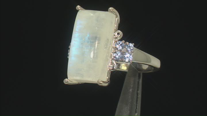 White Rainbow Moonstone Rhodium Over Sterling Silver Ring 0.32ctw Video Thumbnail