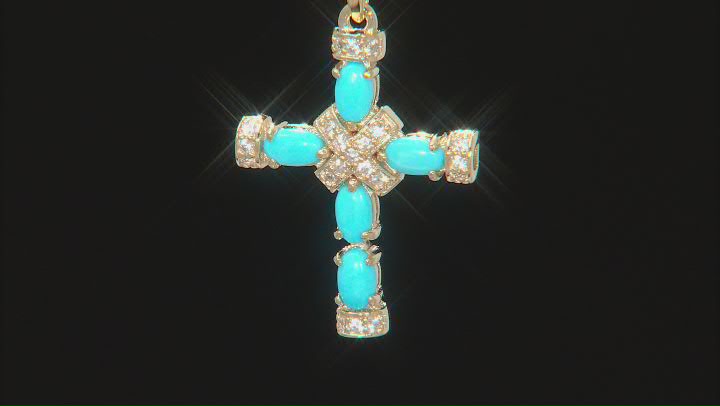 Blue Sleeping Beauty Turquoise 18k Yellow Gold Over Sterling Silver Cross Pendant With Chain .18ctw Video Thumbnail