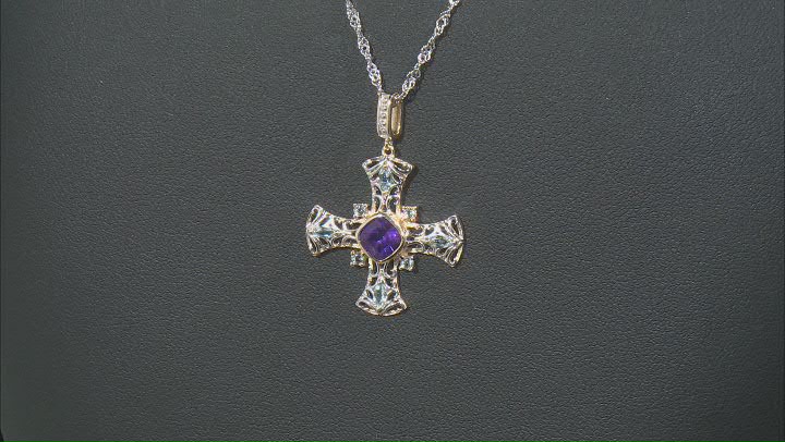Purple African Amethyst 18k Yellow Gold & Rhodium Over Silver Two-Tone Cross Pendant/Chain 1.33ctw Video Thumbnail