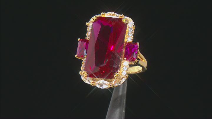 Red Lab Created Ruby 18k Yellow Gold Over Sterling Silver Ring 15.78ctw Video Thumbnail