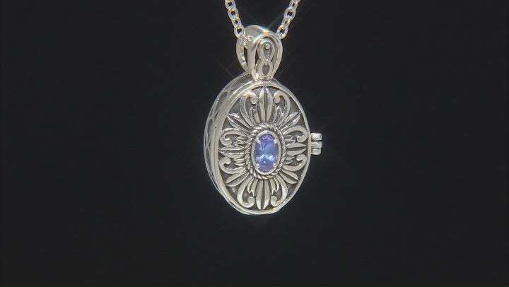 Blue Tanzanite Rhodium Over Sterling Silver Prayer Box Pendant With Chain. 2.23ctw