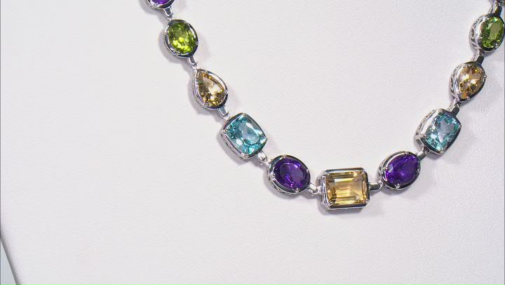 Multi-Gemstone Rhodium Over Sterling Silver Necklace 31.00ctw Video Thumbnail