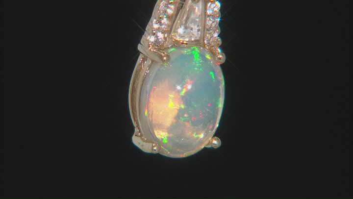 Multi-color Ethiopian Opal 18k Yellow Gold Over Sterling Silver Pendant With Chain 1.09ctw