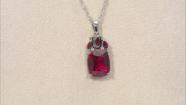 Red Lab Created Padparadscha Sapphire Rhodium Over Sterling Silver Pendant With Chain. 6.63ctw Video Thumbnail