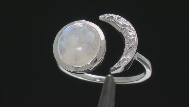 White Rainbow Moonstone Rhodium Over Sterling Silver Solitaire Ring Video Thumbnail