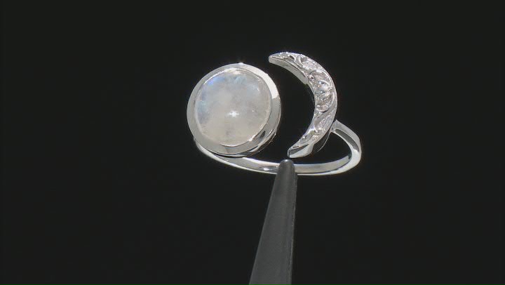 White Rainbow Moonstone Rhodium Over Sterling Silver Solitaire Ring Video Thumbnail