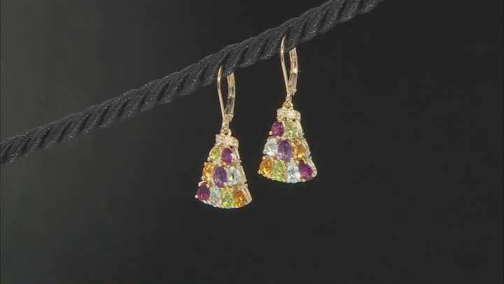Multi Gemstone 18K Yellow Gold Over Sterling Silver Dangle Earrings 3.06ctw Video Thumbnail