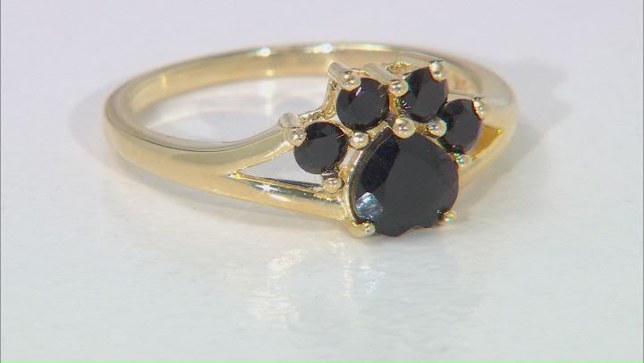Black Spinel 18K Yellow Gold Over Sterling Silver Paw Print Ring. 1.12ctw Video Thumbnail