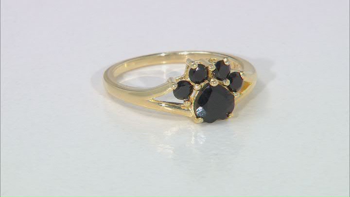 Black Spinel 18K Yellow Gold Over Sterling Silver Paw Print Ring. 1.12ctw Video Thumbnail