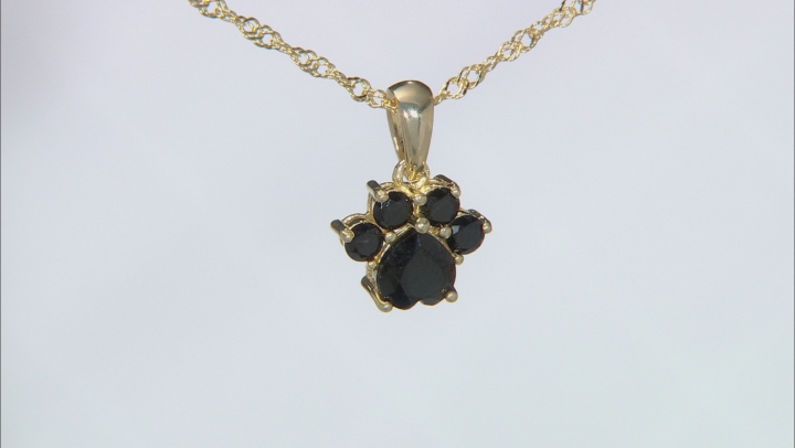 Black Spinel 18K Yellow Gold Over Sterling Silver Paw Print Pendant With Chain 1.12ctw Video Thumbnail