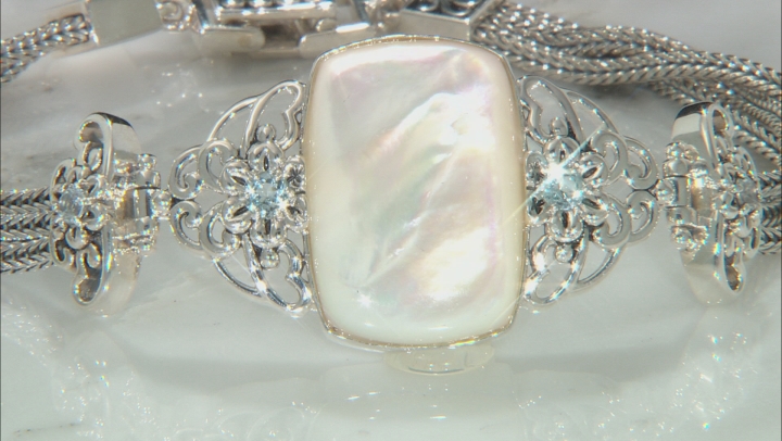 White Mother-Of-Pearl Rhodium Over Sterling Silver Bracelet 0.58ctw Video Thumbnail
