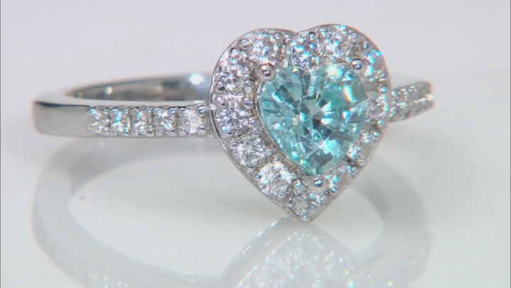Blue Zircon Rhodium Over Sterling Silver Ring 1.38ctw Video Thumbnail