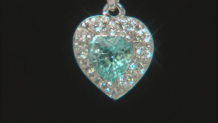Blue Zircon Rhodium Over Sterling Silver Pendant With Chain 1.30ctw Video Thumbnail