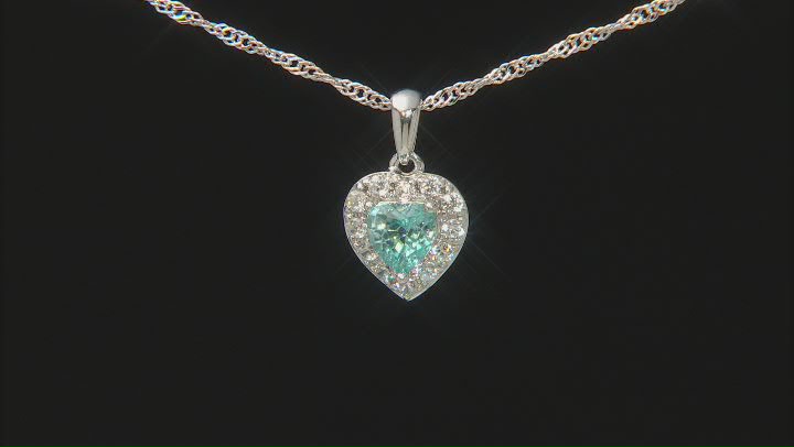 Blue Zircon Rhodium Over Sterling Silver Pendant With Chain 1.30ctw Video Thumbnail