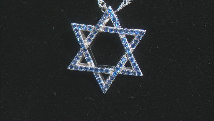 Blue Lab Created Sapphire Rhodium Over Sterling Silver Star of David Pendant With Chain. 0.36ctw Video Thumbnail