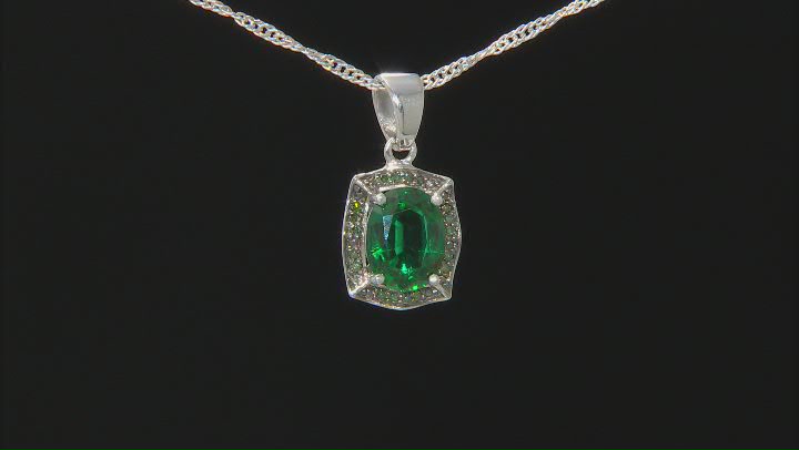 Green Lab Created Emerald Rhodium Over Sterling Silver Pendant With Chain 1.46ctw Video Thumbnail