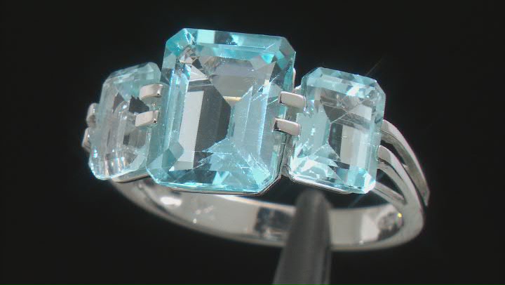 Blue Glacier Topaz Rhodium Over Sterling Silver 3 Stone Ring 8.08ctw Video Thumbnail