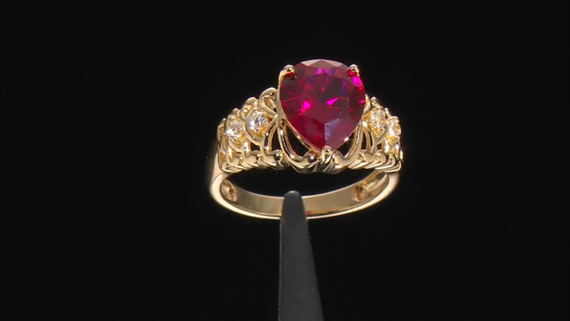 Red Lab Created Ruby 18k yellow Gold Over Sterling Silver Ring 3.10ctw Video Thumbnail