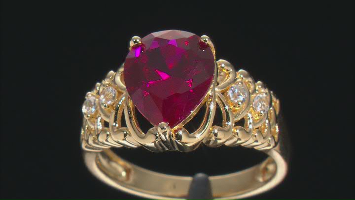 Red Lab Created Ruby 18k yellow Gold Over Sterling Silver Ring 3.10ctw Video Thumbnail