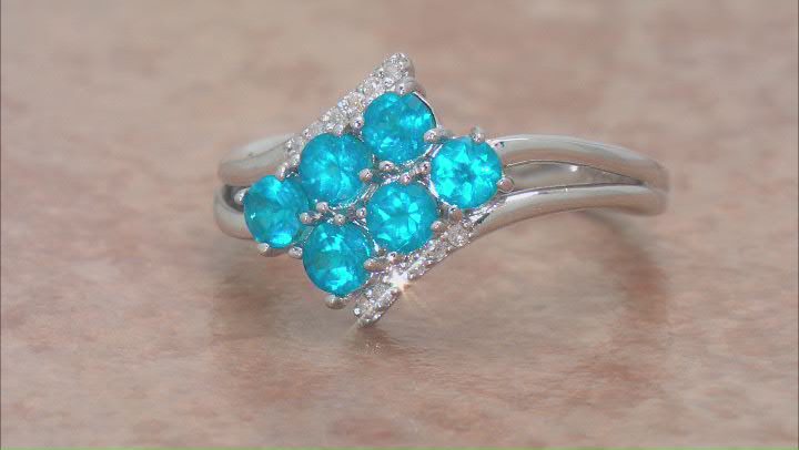 Round Neon Apatite With Round White Diamond Rhodium Over Sterling Silver Ring 0.87ctw Video Thumbnail