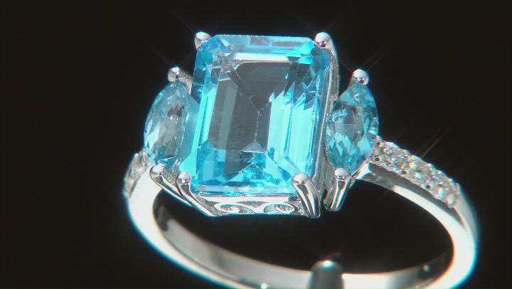 Swiss Blue Topaz Rhodium Over Sterling Silver Ring 4.16ctw Video Thumbnail