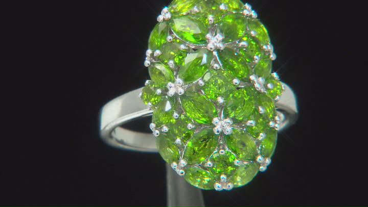 Green Chrome Diopside Rhodium Over Sterling Silver Ring. 3.36ctw Video Thumbnail