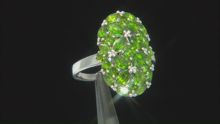 Green Chrome Diopside Rhodium Over Sterling Silver Ring. 3.36ctw Video Thumbnail