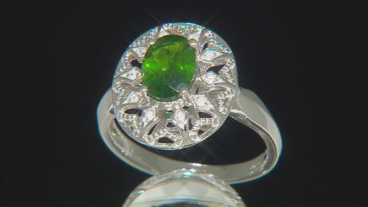Green Chrome Diopside Rhodium Over Sterling Silver Ring 1.23ctw Video Thumbnail