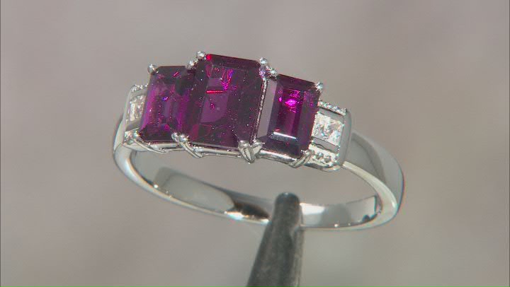 Purple Rhodolite With Lab Created White Sapphire Rhodium Over Sterling Silver Ring 2.67ctw. Video Thumbnail