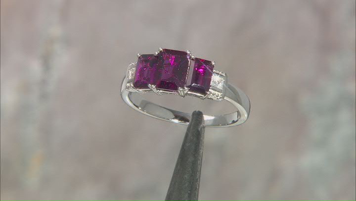 Purple Rhodolite With Lab Created White Sapphire Rhodium Over Sterling Silver Ring 2.67ctw. Video Thumbnail