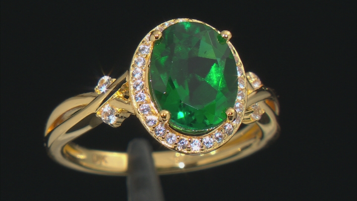 Green Lab Created Emerald With White Lab Created Sapphire 18K Yellow Gold Over Silver Ring 2.24ctw. Video Thumbnail