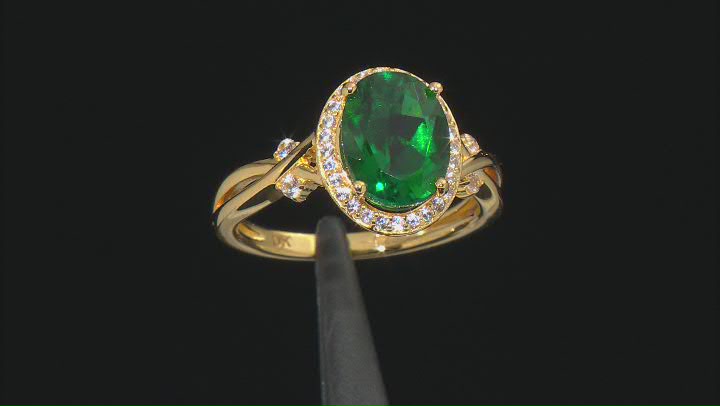 Green Lab Created Emerald With White Lab Created Sapphire 18K Yellow Gold Over Silver Ring 2.24ctw. Video Thumbnail