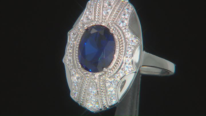 Blue Lab Created Sapphire Rhodium Over Sterling Silver Ring 2.40ctw Video Thumbnail