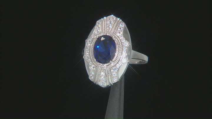 Blue Lab Created Sapphire Rhodium Over Sterling Silver Ring 2.40ctw Video Thumbnail