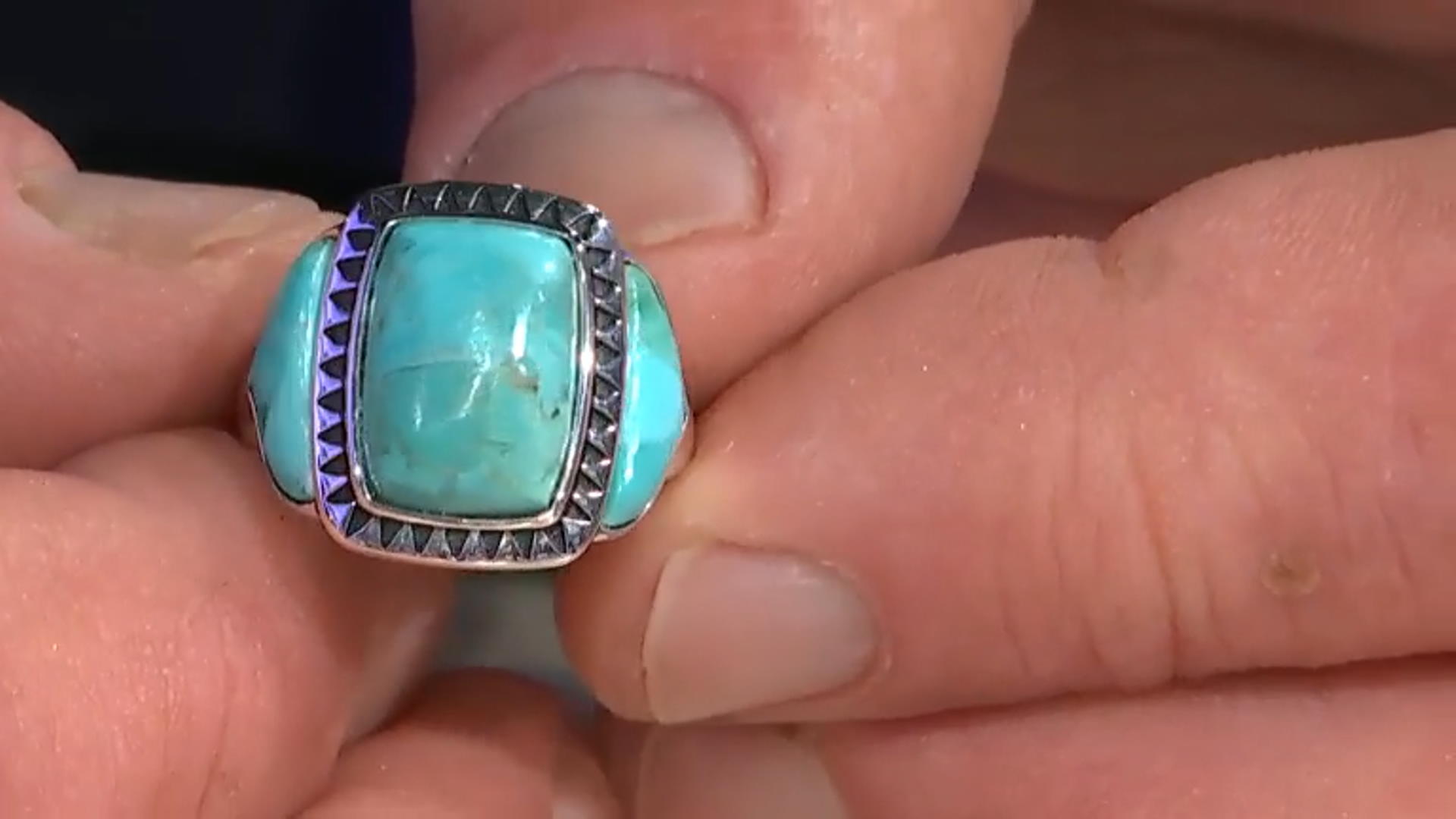 Blue Turquoise Oxidized Sterling Silver Ring Video Thumbnail